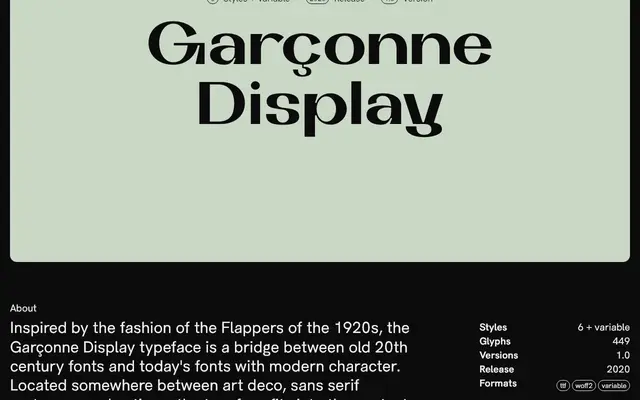 Garçonne Display specimen from Format.otf