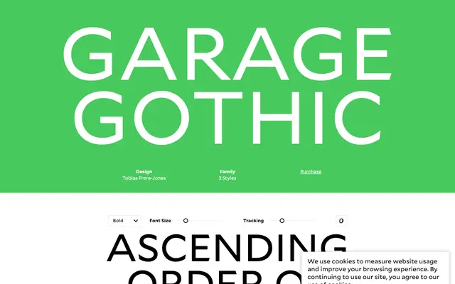 Garage Gothic specimen from Frere-Jones