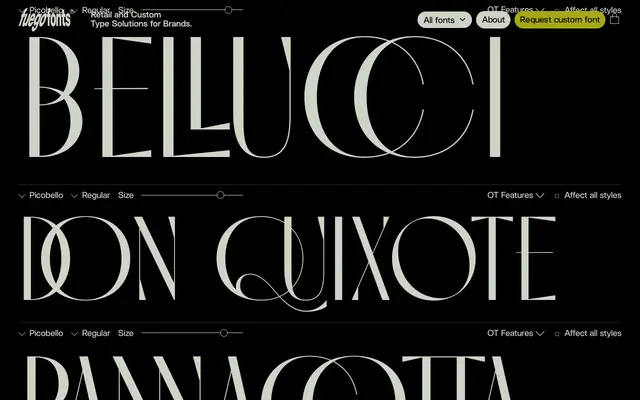 Picobello specimen from Fuego Fonts