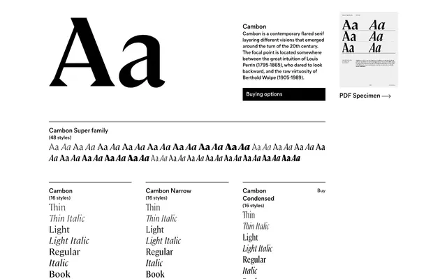 Cambon specimen from General Type Studio