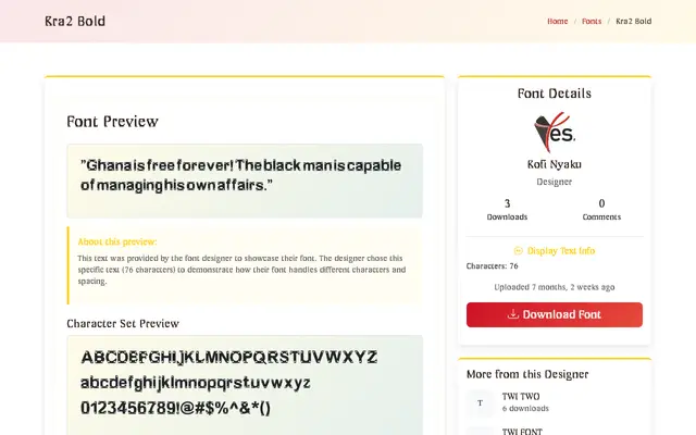 Kra2 Bold specimen from GHACFONT