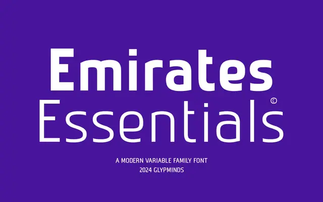 Emirates Essentials specimen from Glyphminds Studios