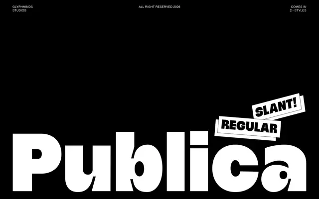Publica specimen from Glyphminds Studios