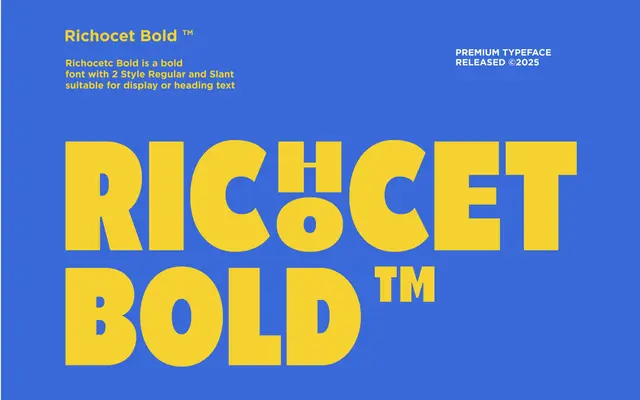Richocet Bold specimen from Glyphminds Studios