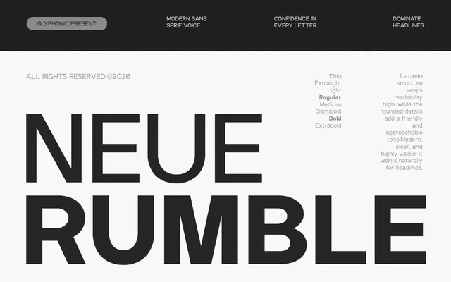GC Neue Rumble specimen from Glyphonic