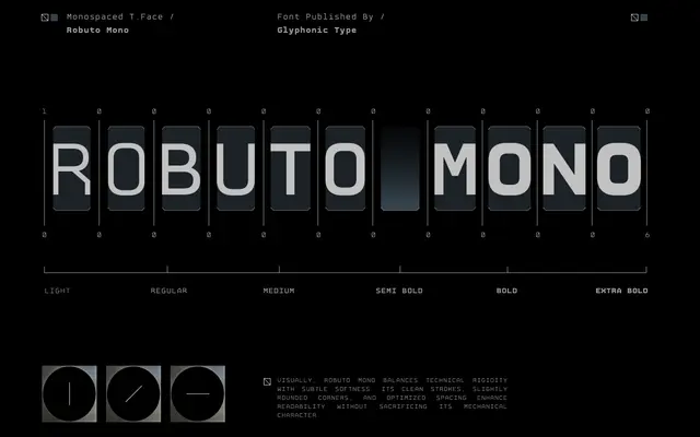 GC Robuto Mono - Futuristic Monospace specimen from Glyphonic