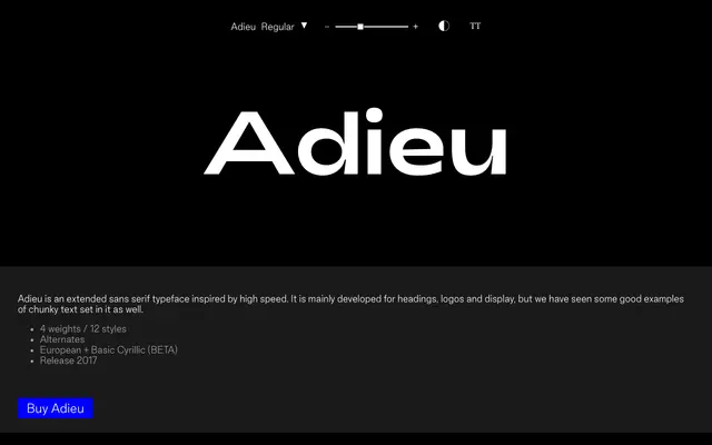 Adieu specimen from Good Type Foundry