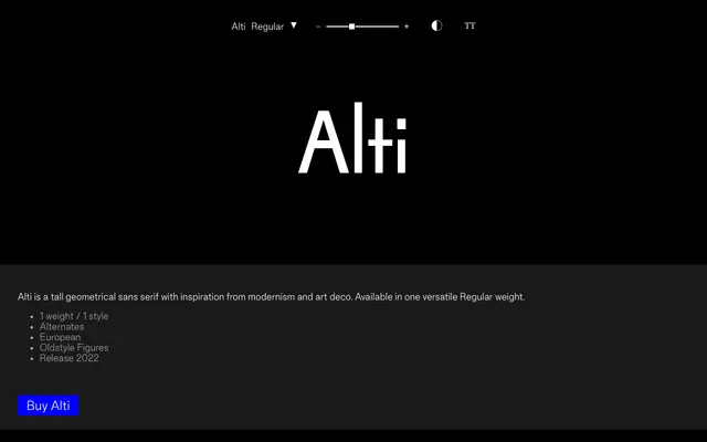 Alti specimen from Good Type Foundry