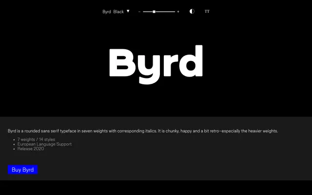 Byrd specimen from Good Type Foundry
