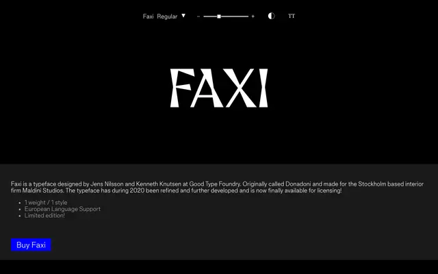 Faxi specimen from Good Type Foundry