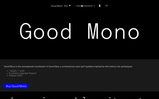 Good Mono specimen from Good Type Foundry