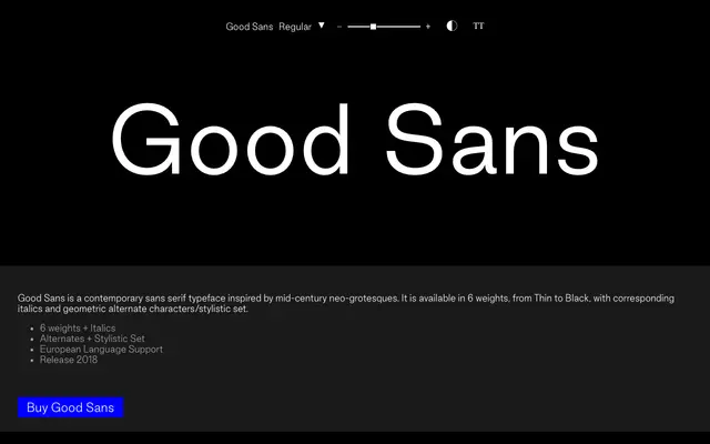 Good Sans specimen from Good Type Foundry