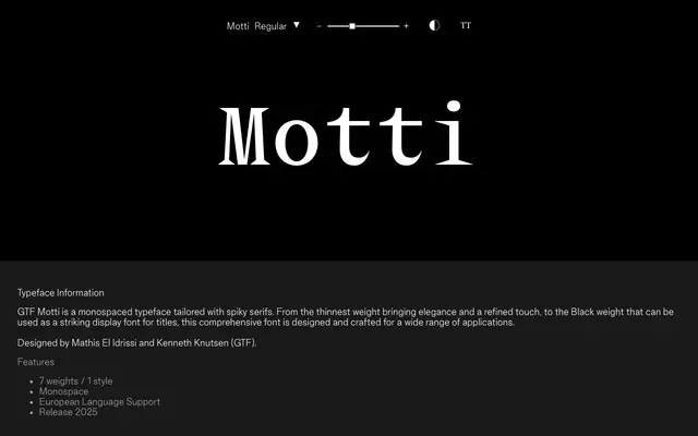 Motti specimen from Good Type Foundry