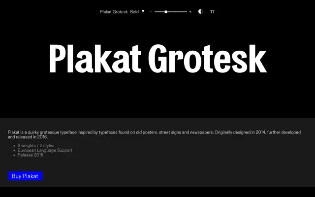 Plakat Grotesk specimen from Good Type Foundry