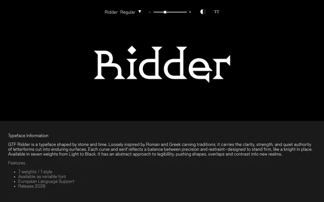 Ridder specimen from Good Type Foundry