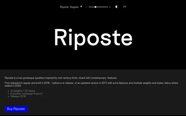Riposte specimen from Good Type Foundry