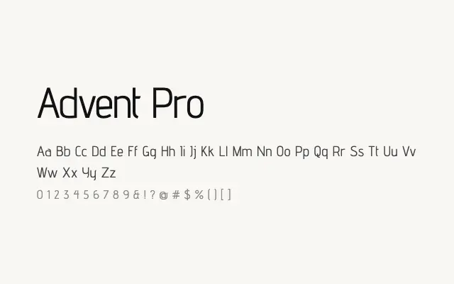 Advent Pro specimen from Google Fonts