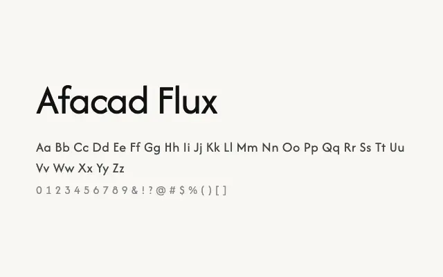 Afacad Flux specimen from Google Fonts