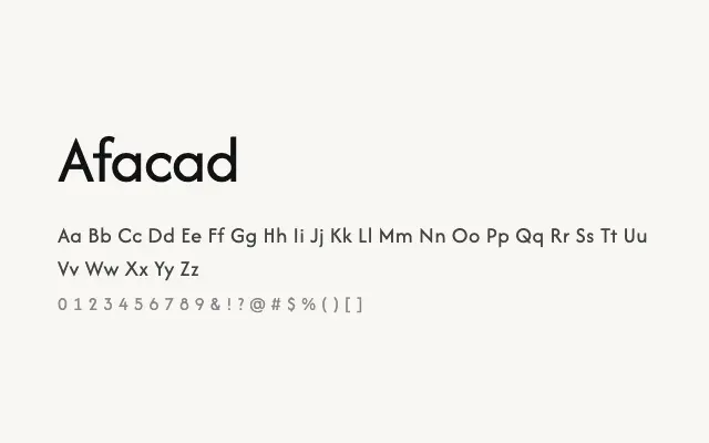 Afacad specimen from Google Fonts