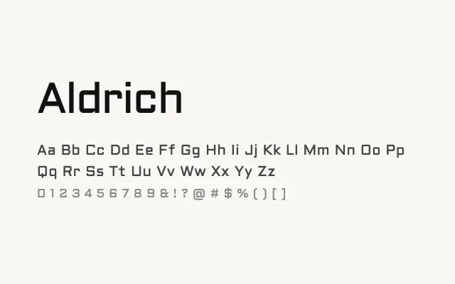 Aldrich specimen from Google Fonts