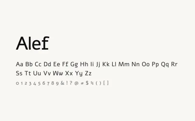 Alef specimen from Google Fonts