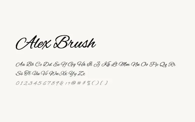 Alex Brush specimen from Google Fonts