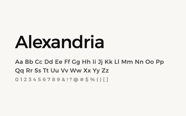 Alexandria specimen from Google Fonts