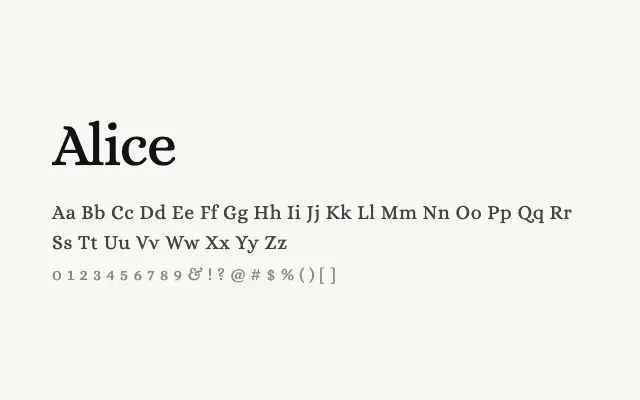 Alice specimen from Google Fonts