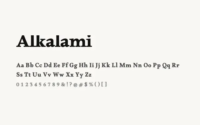 Alkalami specimen from Google Fonts