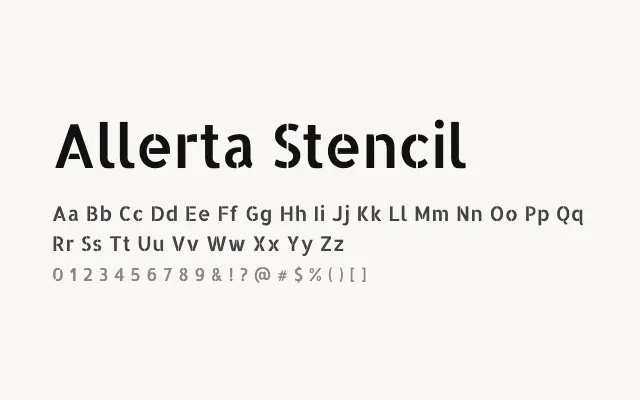 Allerta Stencil specimen from Google Fonts