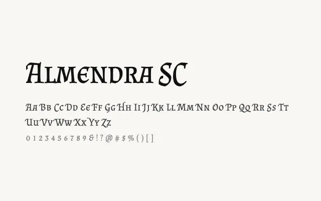 Almendra SC specimen from Google Fonts