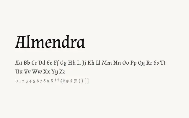 Almendra specimen from Google Fonts