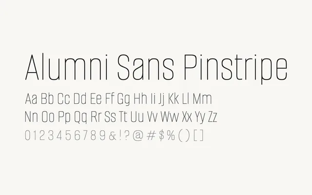 Alumni Sans Pinstripe specimen from Google Fonts