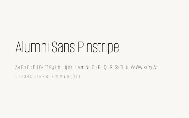 Alumni Sans Pinstripe specimen from Google Fonts