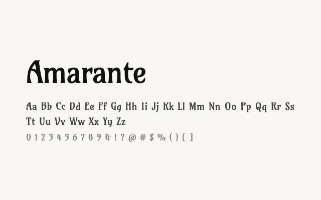 Amarante specimen from Google Fonts