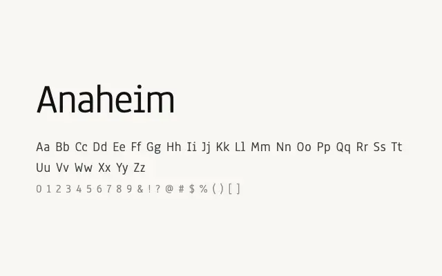 Anaheim specimen from Google Fonts