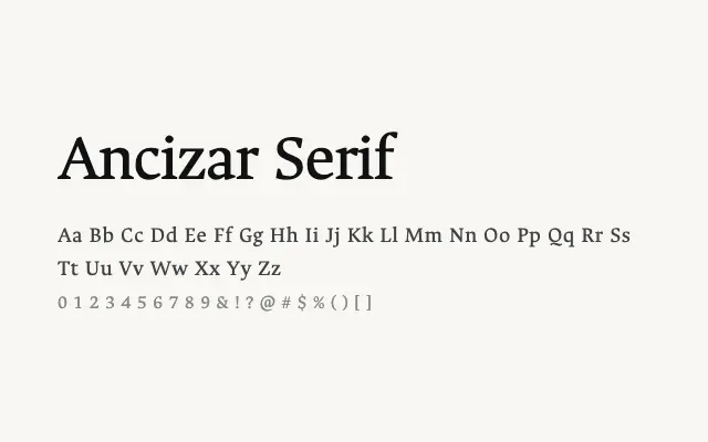 Ancizar Serif specimen from Google Fonts