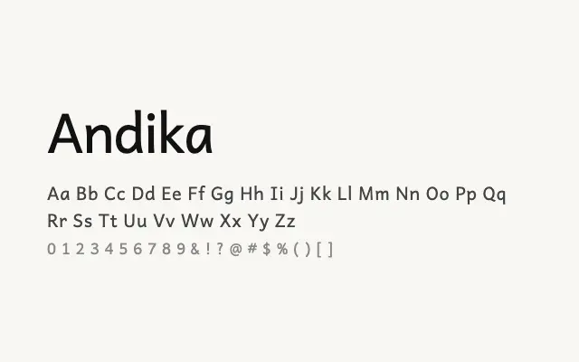 Andika specimen from Google Fonts