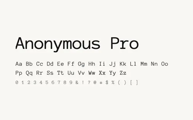 Anonymous Pro specimen from Google Fonts