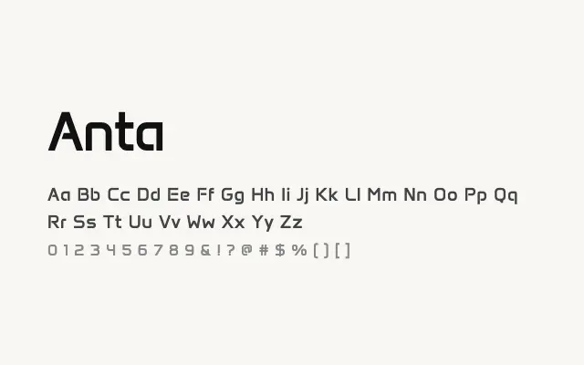 Anta specimen from Google Fonts