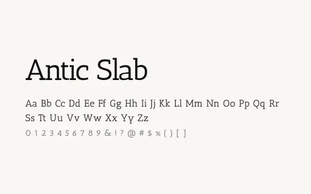 Antic Slab specimen from Google Fonts