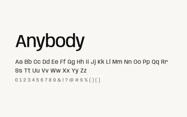Anybody specimen from Google Fonts