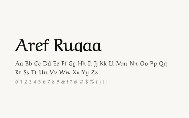 Aref Ruqaa specimen from Google Fonts