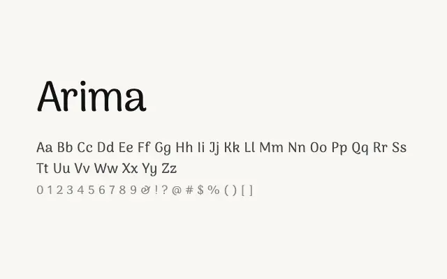 Arima specimen from Google Fonts