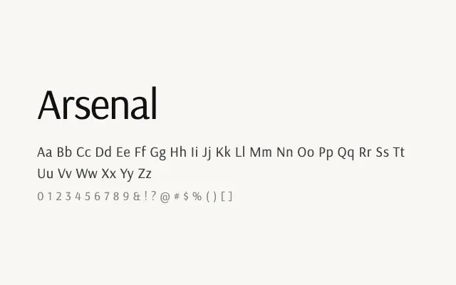 Arsenal specimen from Google Fonts