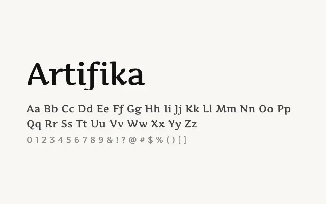 Artifika specimen from Google Fonts