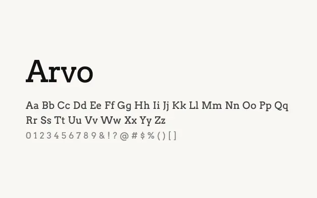 Arvo specimen from Google Fonts
