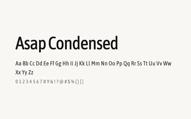 Asap Condensed specimen from Google Fonts