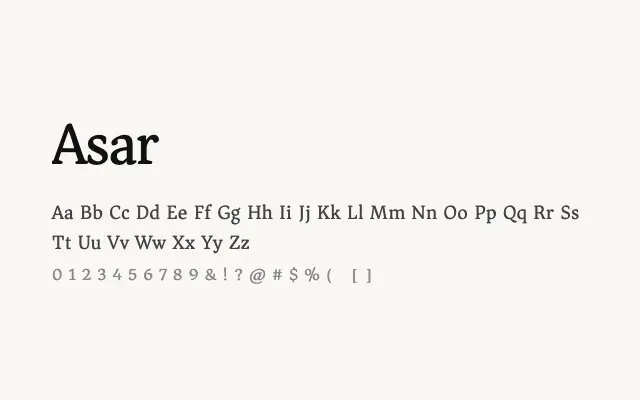 Asar specimen from Google Fonts