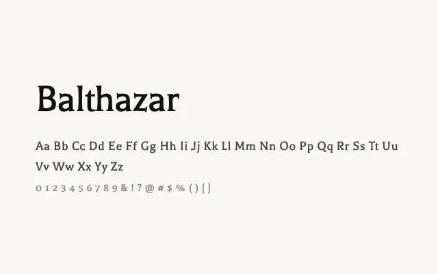 Balthazar specimen from Google Fonts